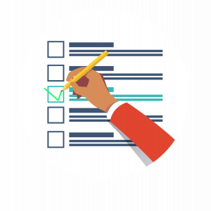 Planos de redação: ícone mostrando uma mão marcando um checklist com um lápis.