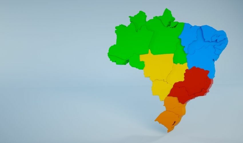 O desafio de reduzir as desigualdades entre as regiões do Brasil: imagem de uma mapa do Brasil dividido em regiões